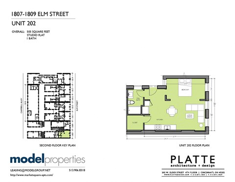 Floor plan for studio, 1 bath, 505 sqft